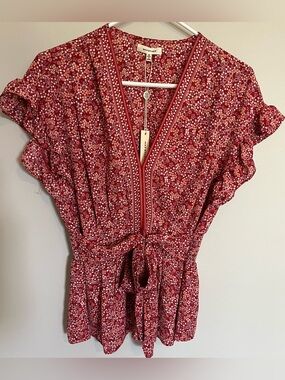 Max Studio Floral Ruffle Sleeve Top NEW